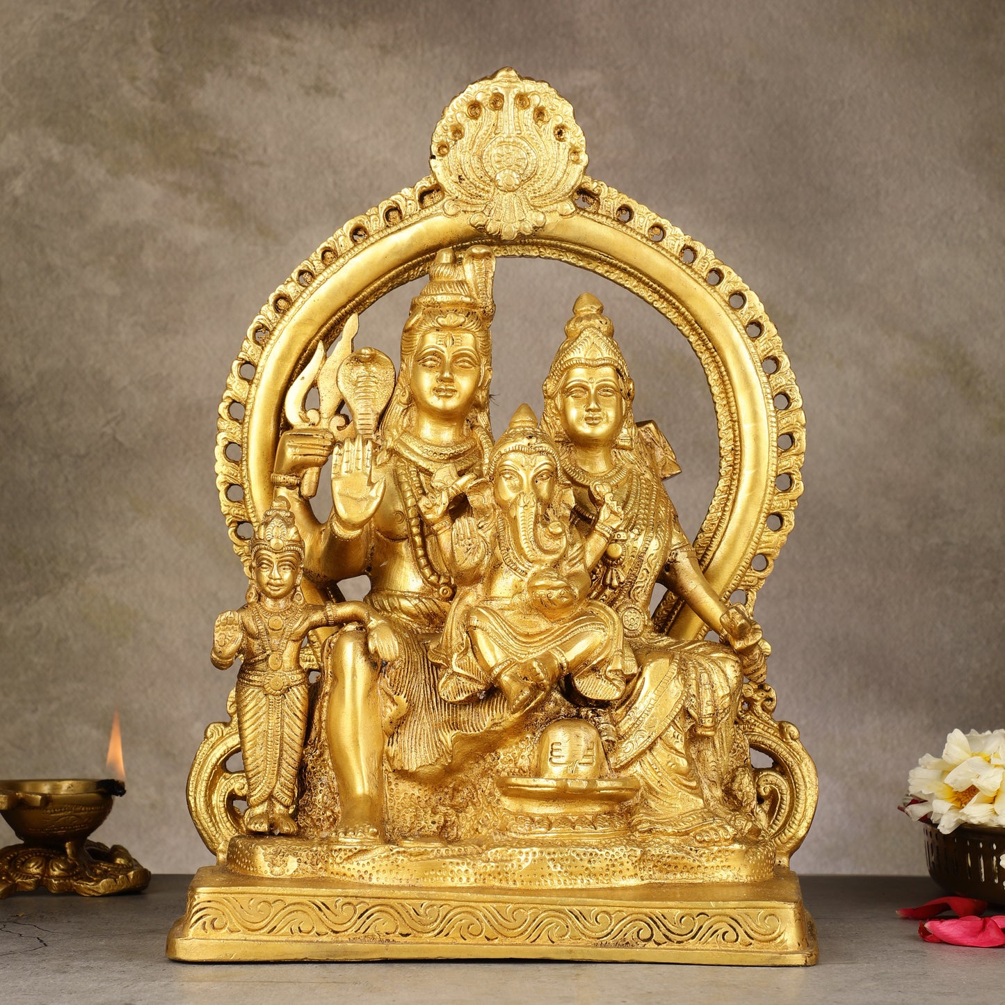 Superfine Brass Shiv Parivar Idol with Frame - 12.5 inch