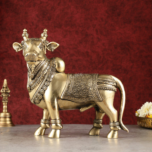 Exquisite Brass Superfine Standing Nandi Idol | 10.5" antique