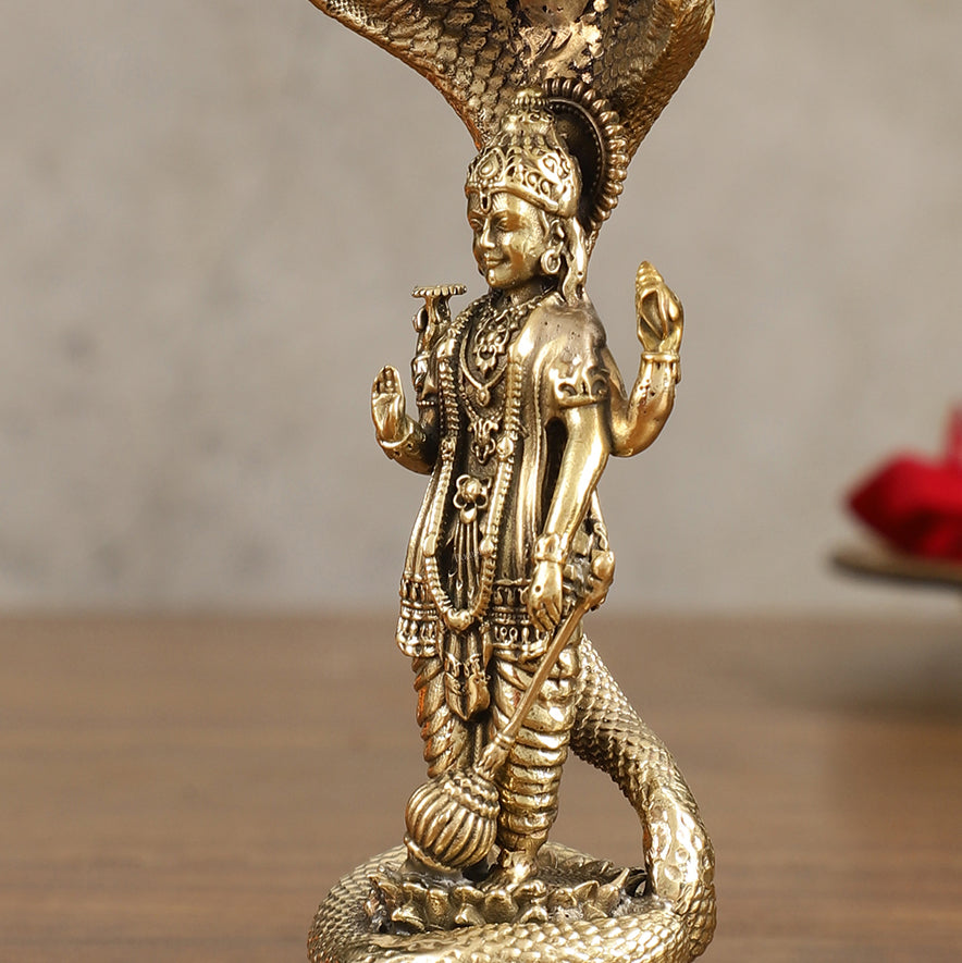 Pure Brass Standing Vishnu with Sheshanaga - 4 in Height