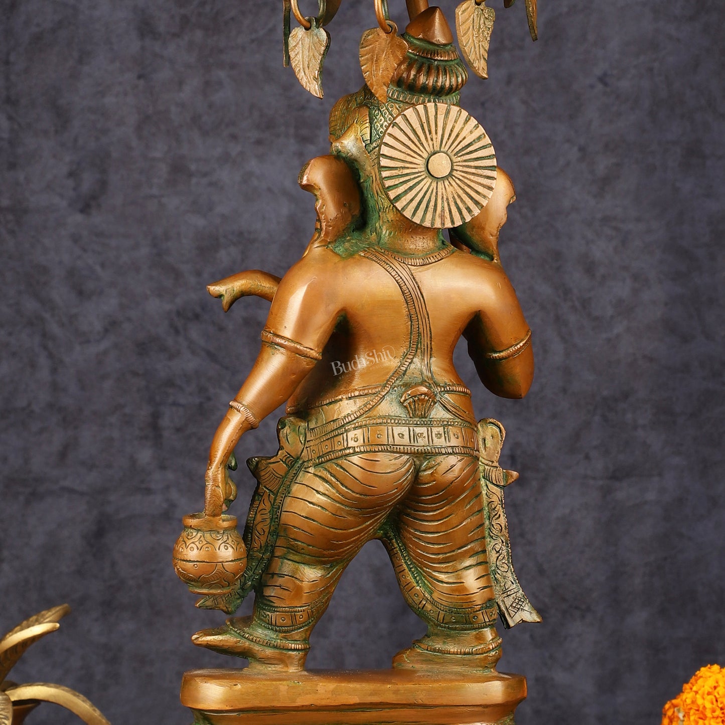 Handcrafted Brass Ganesha Statue with Umbrella and Kamandal - 15" Divine Sculpture