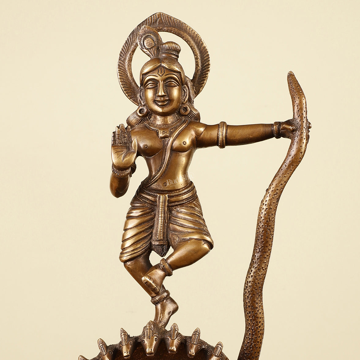 Krishna Dancing on Kaliya Naag Brass Idol 13"