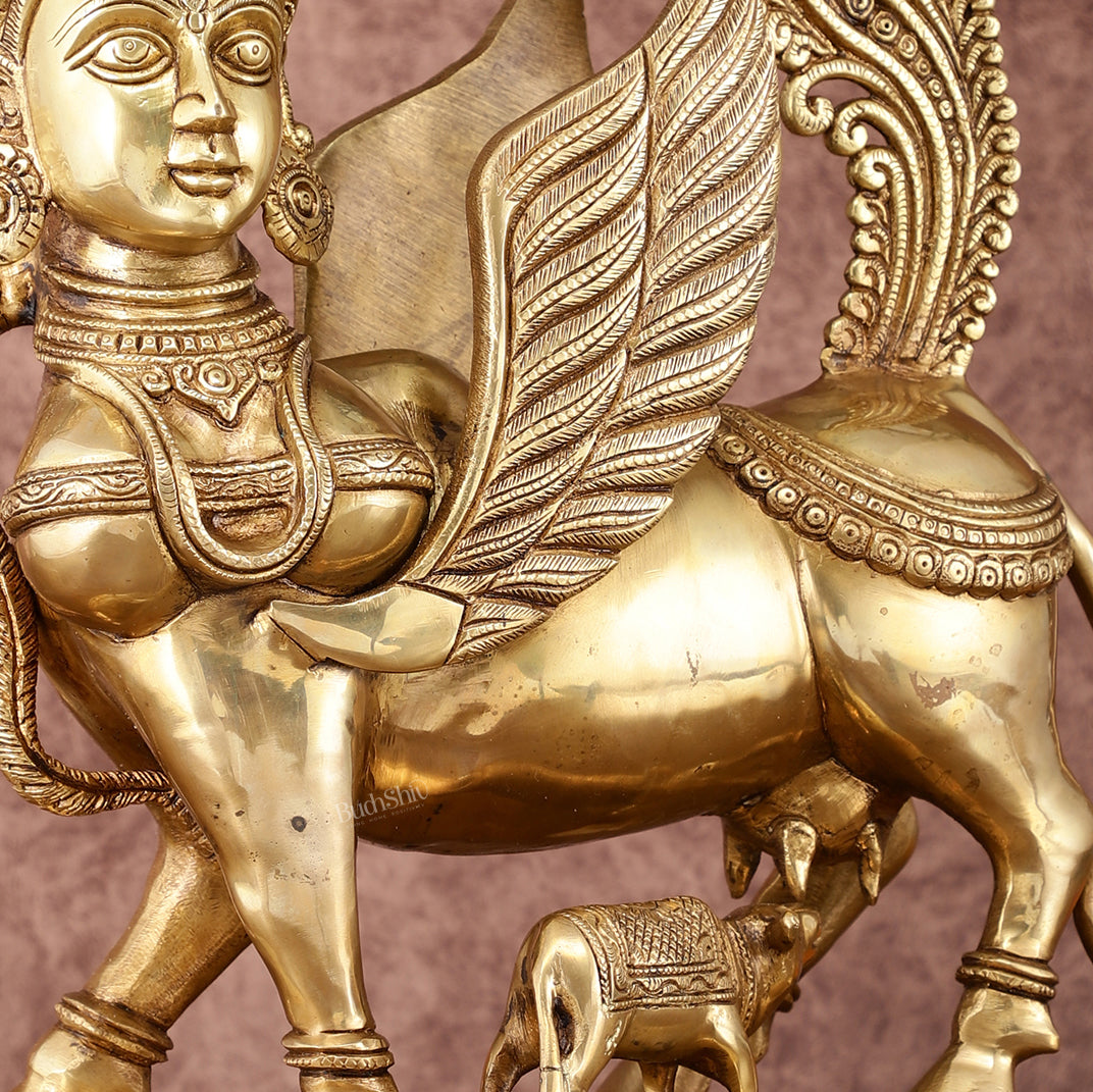 Exquisite Brass Kamdhenu Cow with calf  Statue | 16.5"