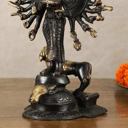 Mahisasur Mardini Durga Brass Idol 10" black gold