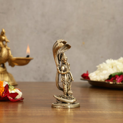 Pure Brass Standing Vishnu with Sheshanaga - 4 in Height