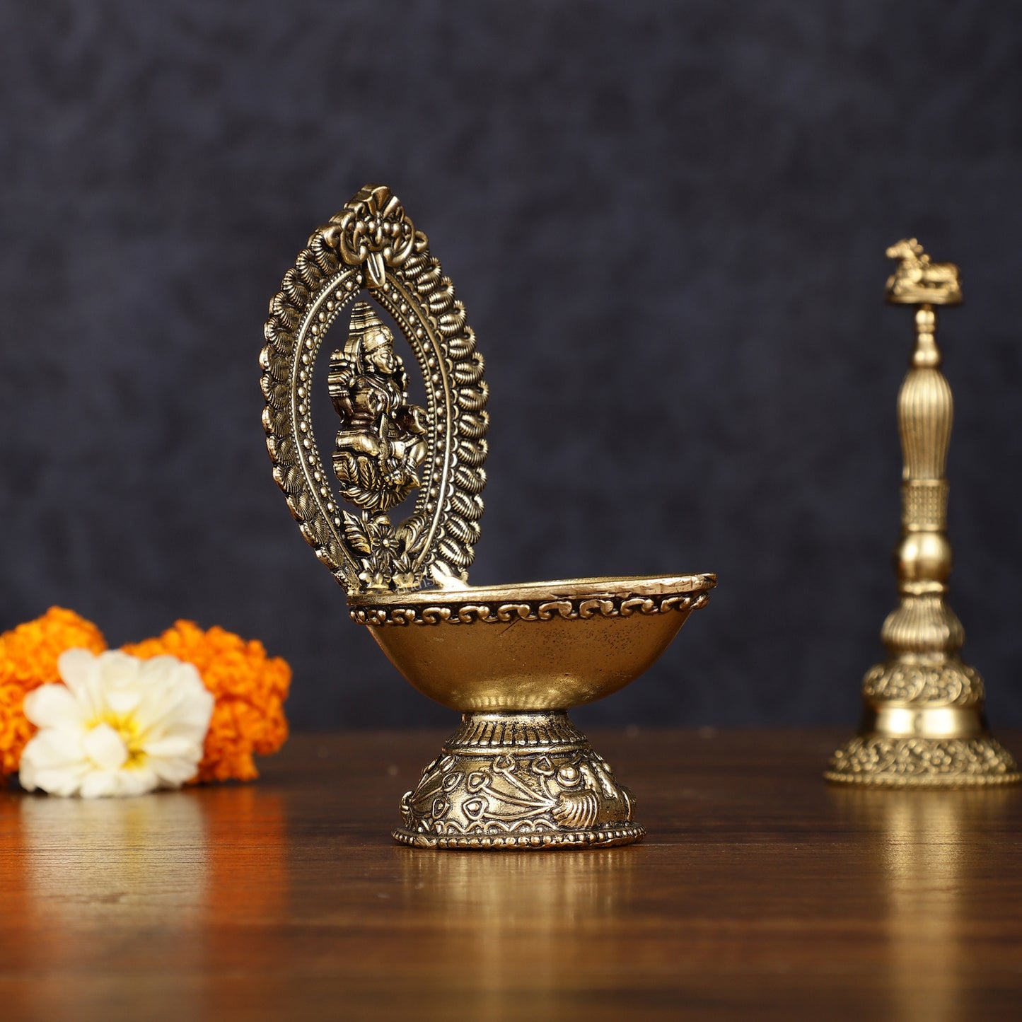 Brass Intricate Lakshmi oil Lamp diya - Lightweight 4.5"