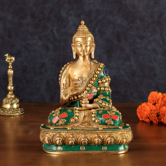 Buddha Brass idol blessing Abhaya mudra 7.5"