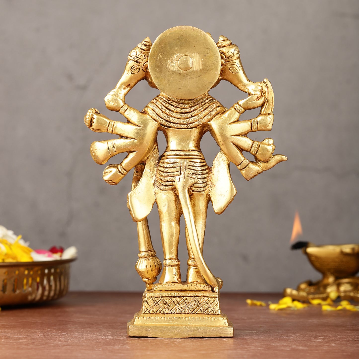 Exquisite Pure Brass Standing Panchmukhi Hanuman Idol - 7"