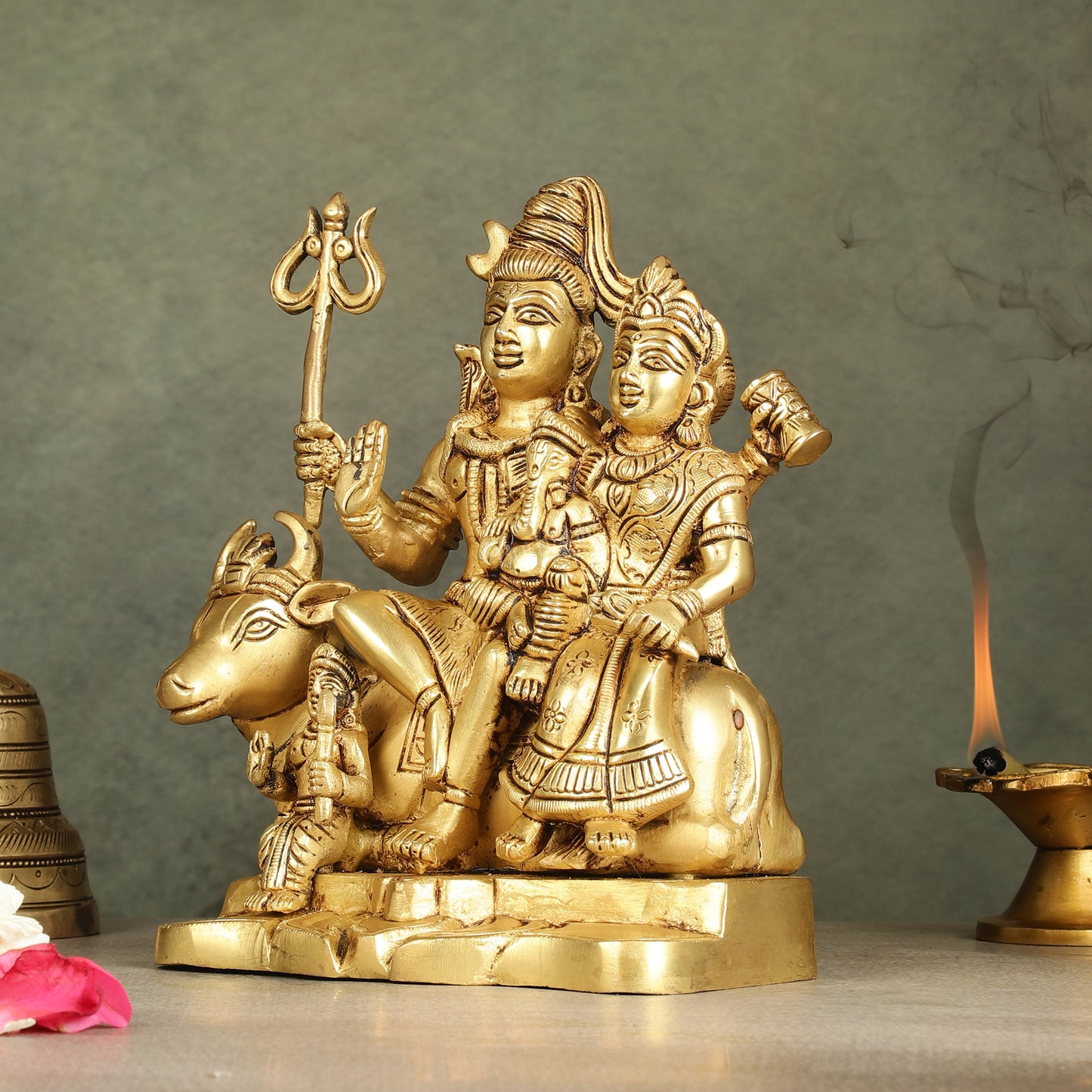 Superfine Brass Shiva Parivar Family Seated on Nandi - 8 inch