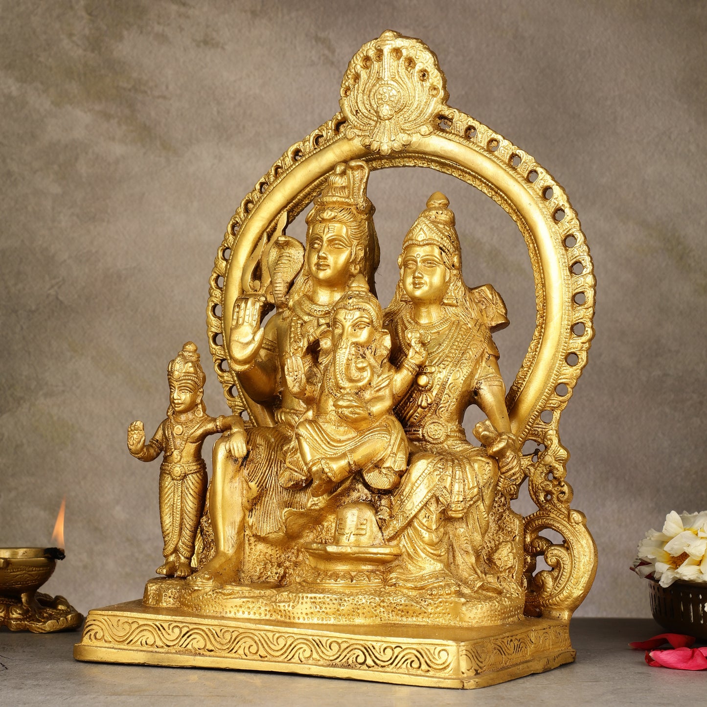 Superfine Brass Shiv Parivar Idol with Frame - 12.5 inch