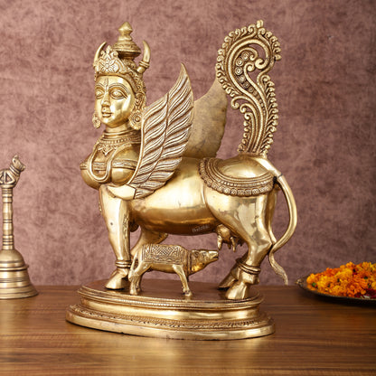 Exquisite Brass Kamdhenu Cow with calf  Statue | 16.5"