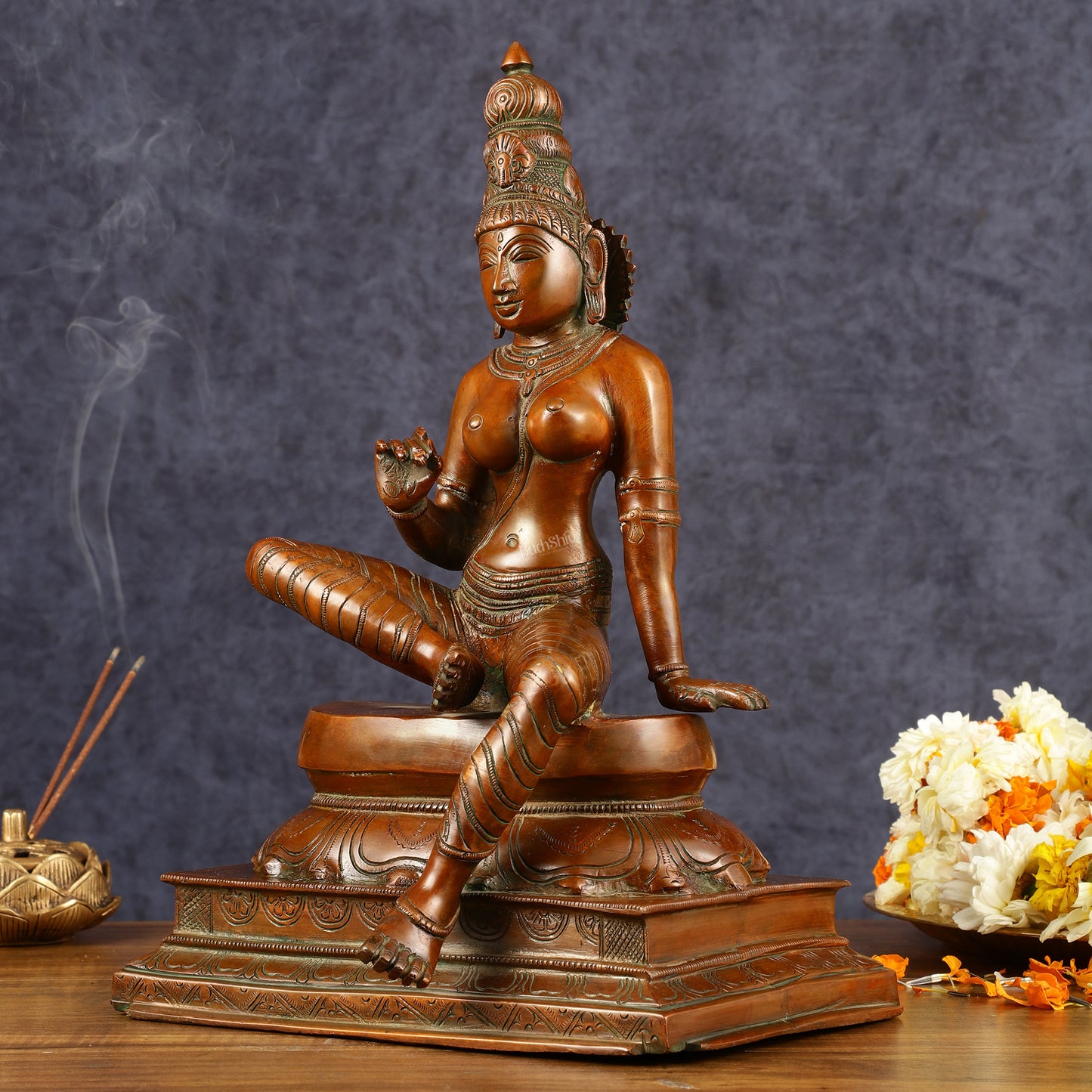 Pure Brass Seated Goddess Uma Parvati Idol | Height: 14 inch