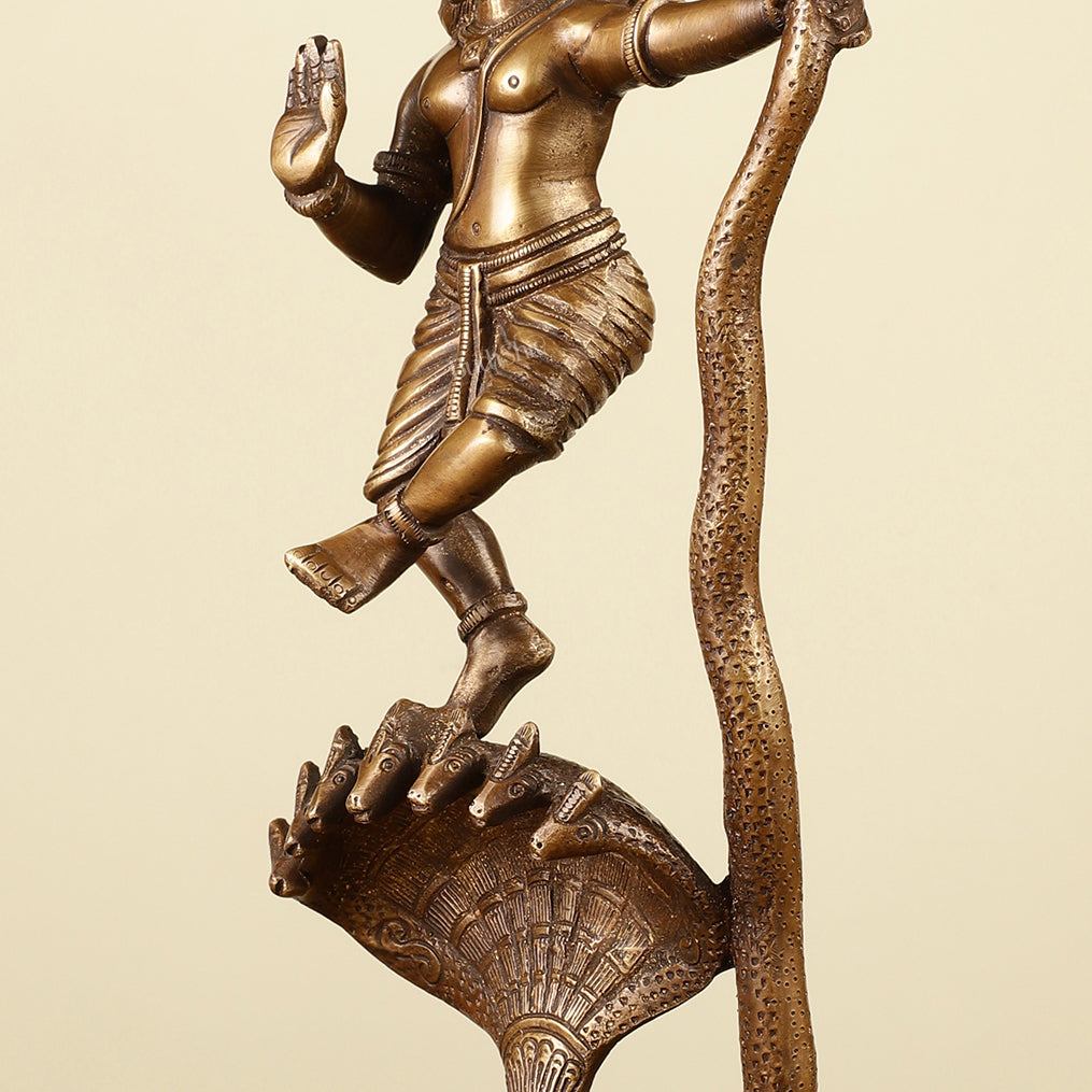 Krishna Dancing on Kaliya Naag Brass Idol 13"