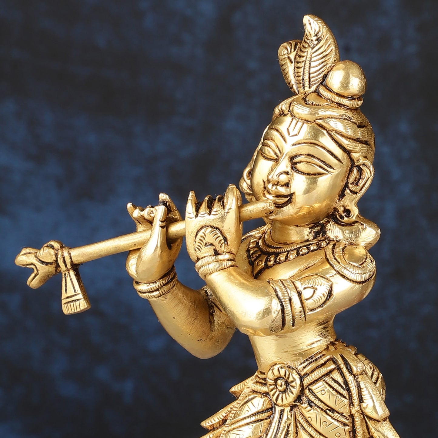 Superfine Brass Lord Krishna Idol Standing on Lotus Base - 7 inch