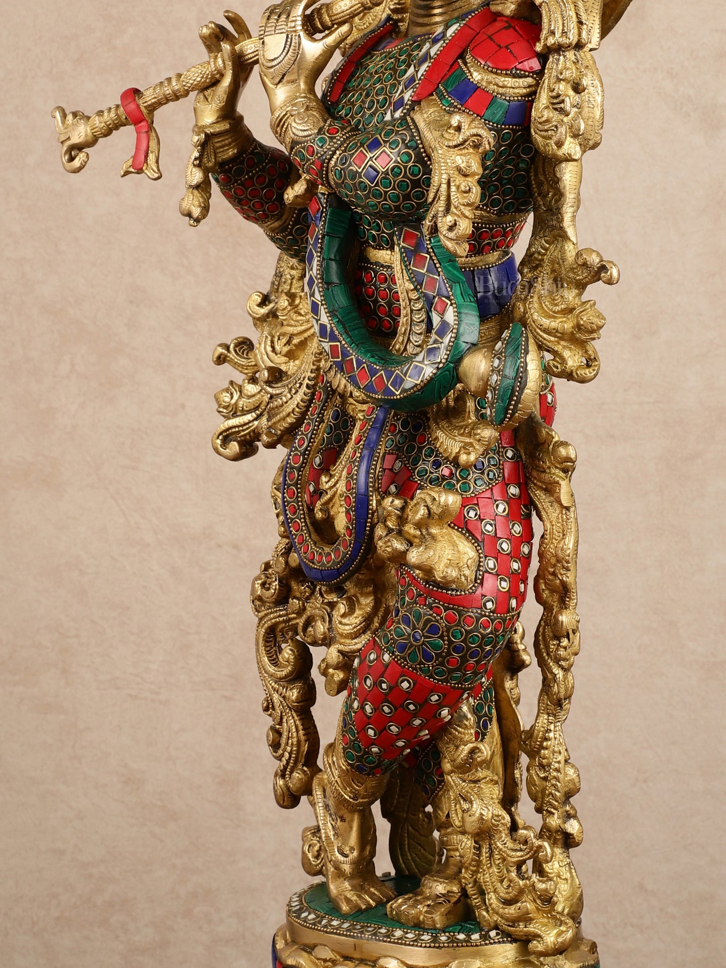 Pure Brass Radha Krishna with Stonework Meenakari | 30x11x6 Inches