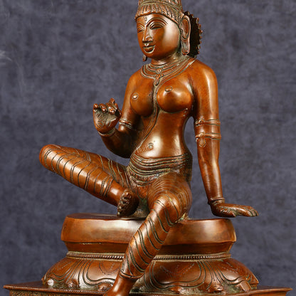 Pure Brass Seated Goddess Uma Parvati Idol | Height: 14 inch