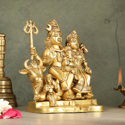 Superfine Brass Shiva Parivar Family Seated on Nandi - 8 inch