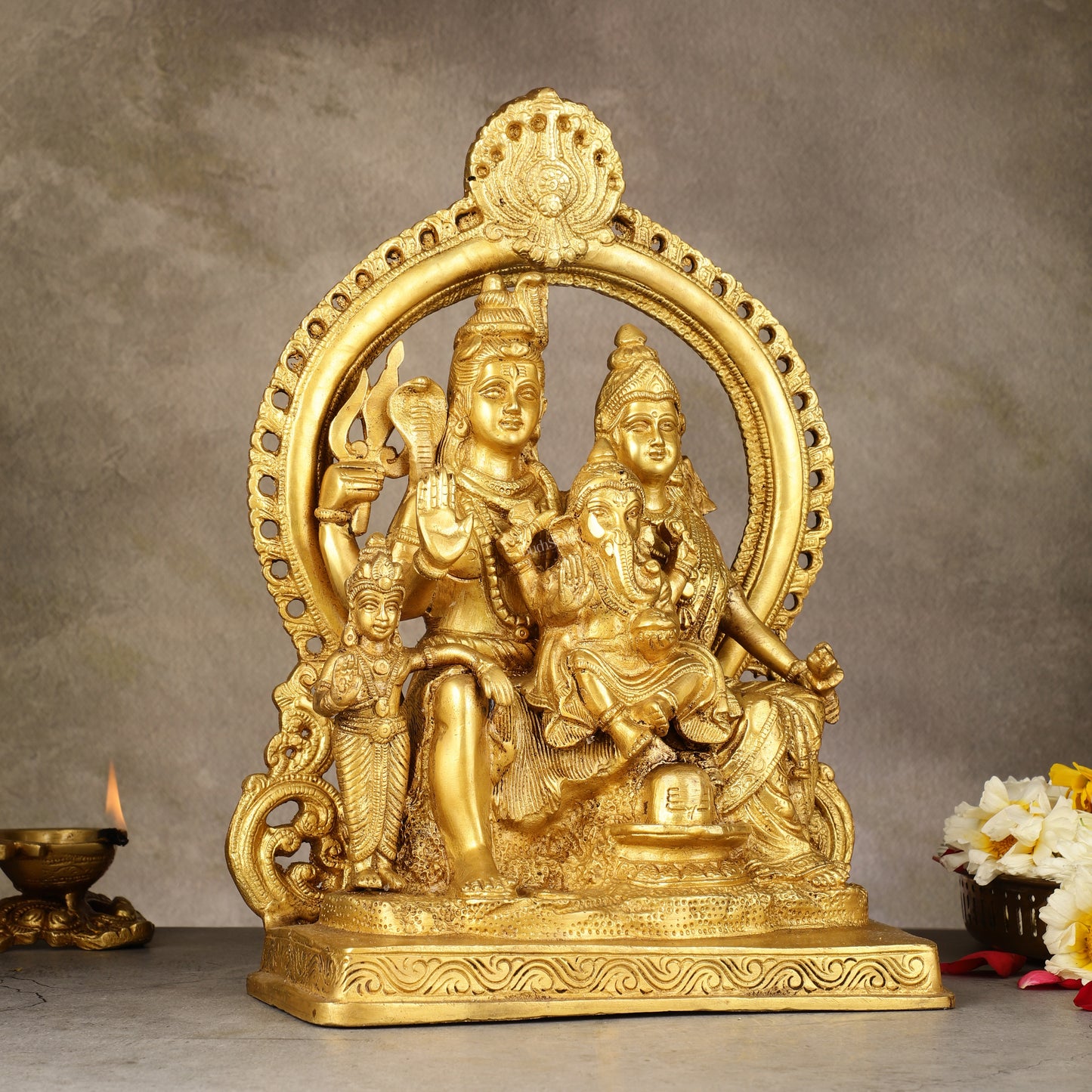 Superfine Brass Shiv Parivar Idol with Frame - 12.5 inch