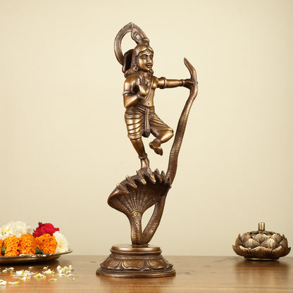 Krishna Dancing on Kaliya Naag Brass Idol 13"