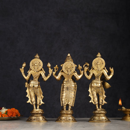 Brass Standing Ganesh Lakshmi Saraswati Idol Set 10"