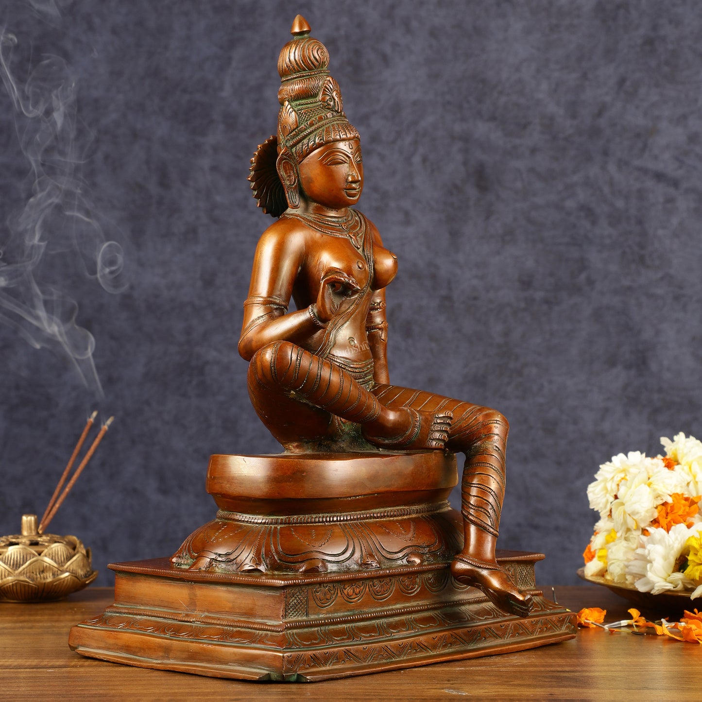 Pure Brass Seated Goddess Uma Parvati Idol | Height: 14 inch