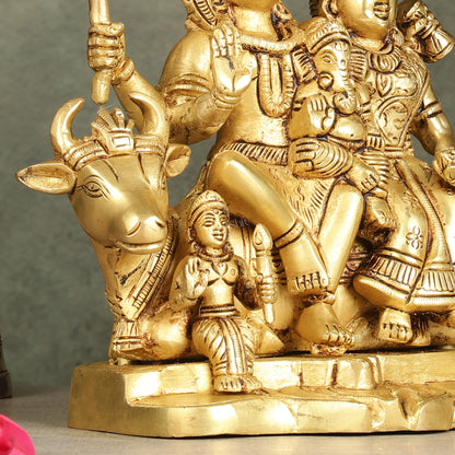 Superfine Brass Shiva Parivar Family Seated on Nandi - 8 inch