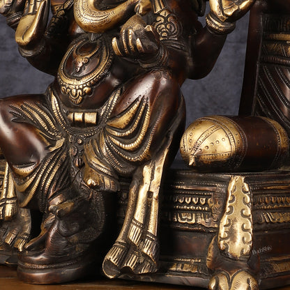 Pure Brass Superfine Lord Ganesha Seated on Throne Dual Tone Sculpture - 17"