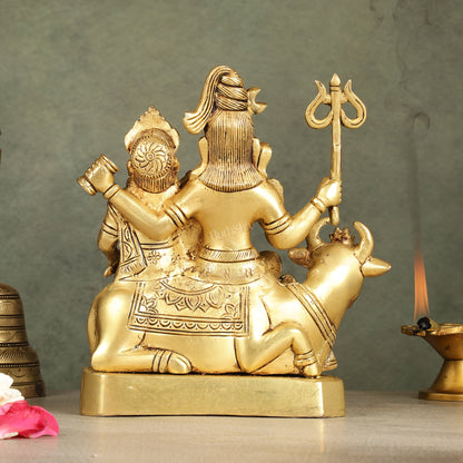 Superfine Brass Shiva Parivar Family Seated on Nandi - 8 inch