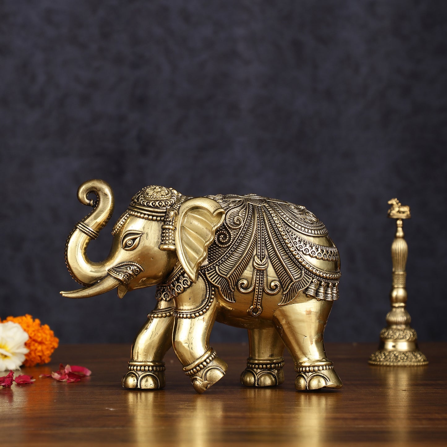 Brass Superfine Intricately Carved Elephant Statue - 6.5"