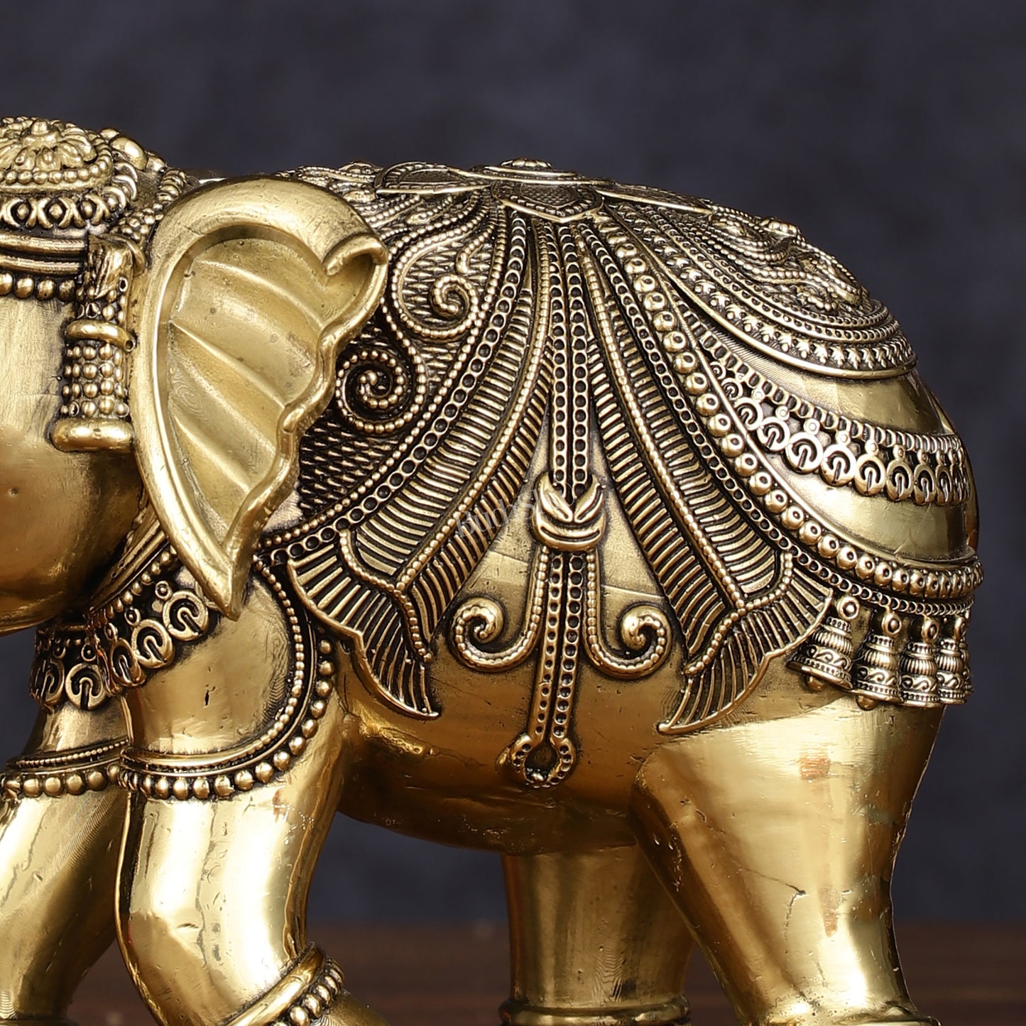 Brass Superfine Intricately Carved Elephant Statue - 6.5"