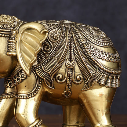 Brass Superfine Intricately Carved Elephant Statue - 6.5"