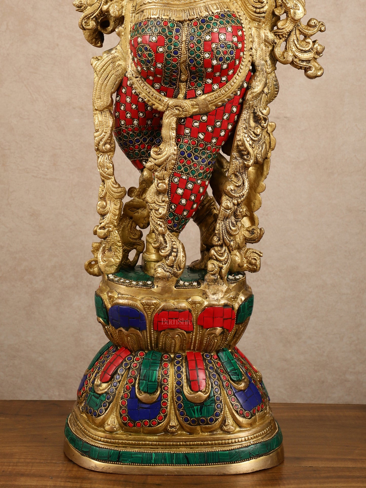 Pure Brass Radha Krishna with Stonework Meenakari | 30x11x6 Inches