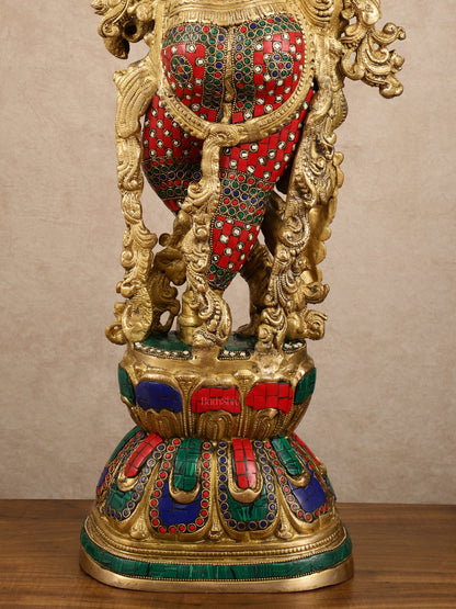 Pure Brass Radha Krishna with Stonework Meenakari | 30x11x6 Inches