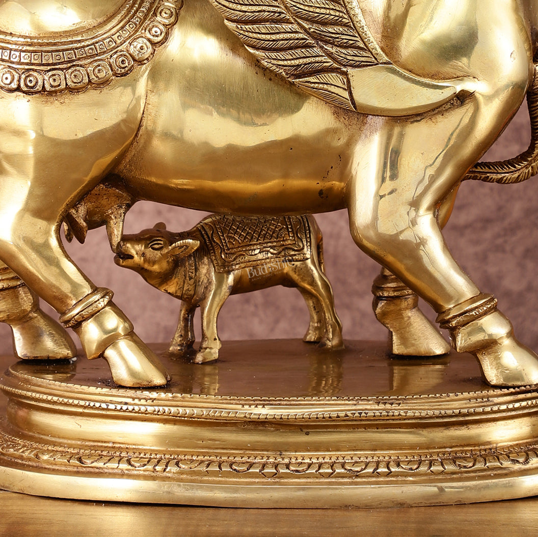 Exquisite Brass Kamdhenu Cow with calf  Statue | 16.5"