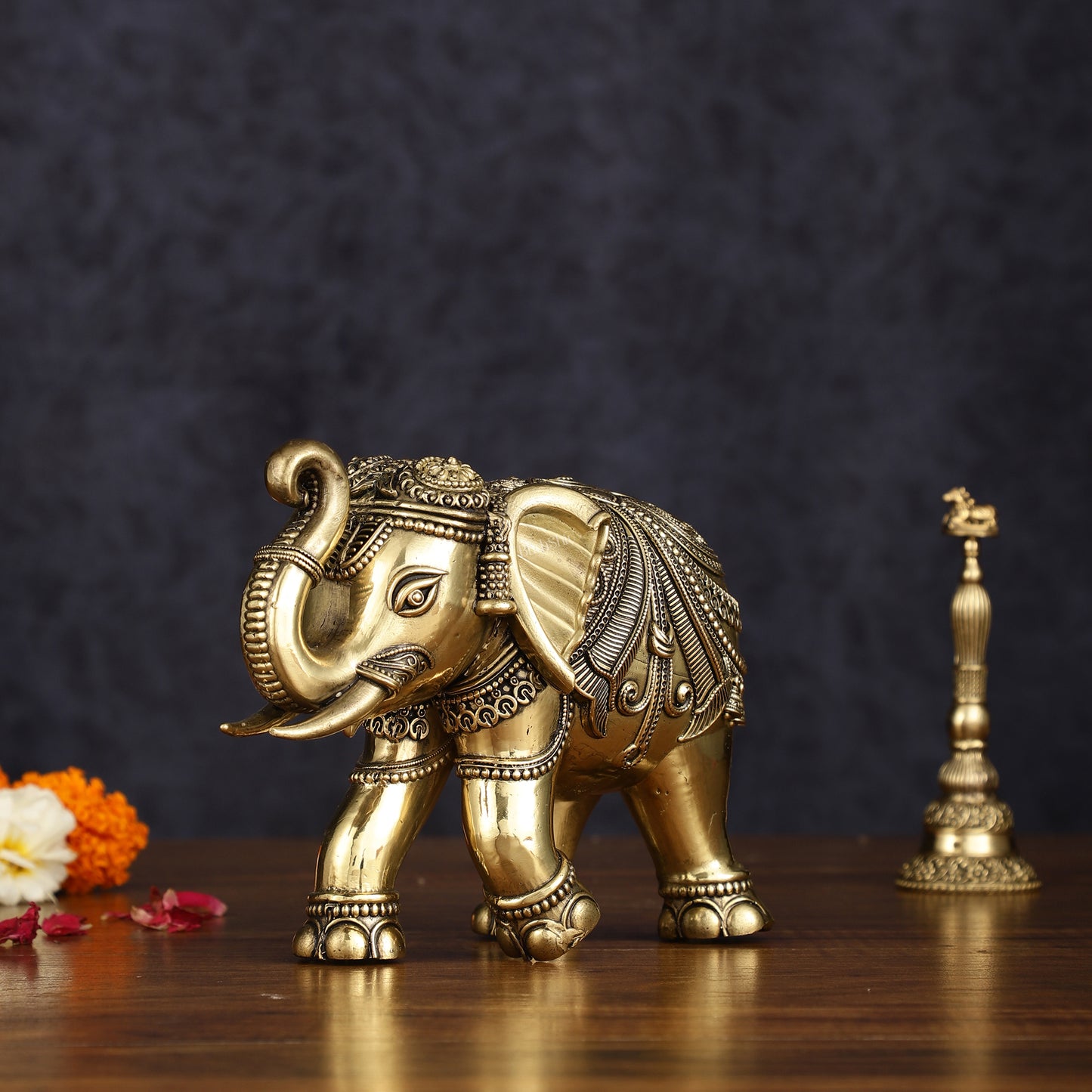 Brass Superfine Intricately Carved Elephant Statue - 6.5"