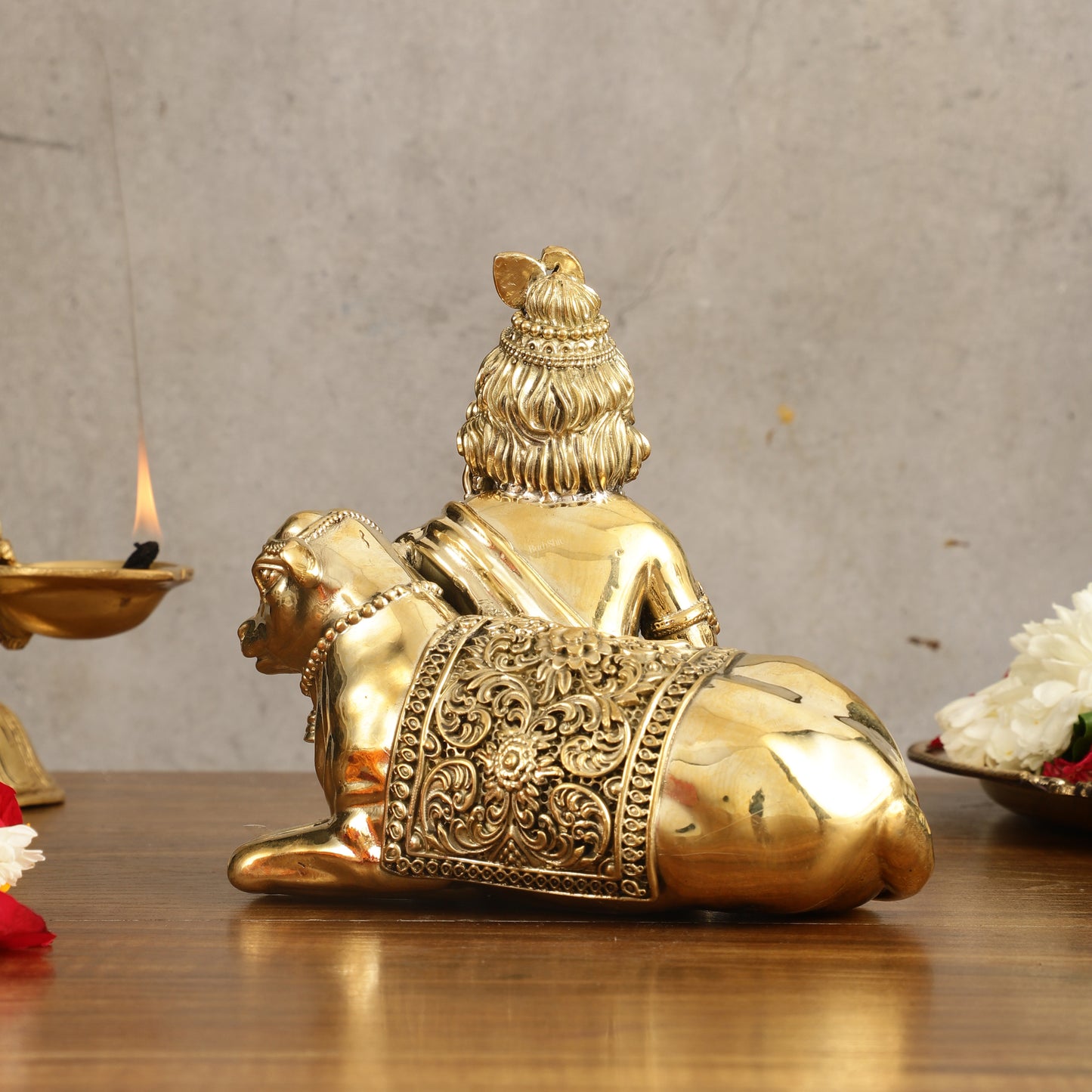 Pure Brass Superfine Bal Gopal with Cow Idol - 6 in Height