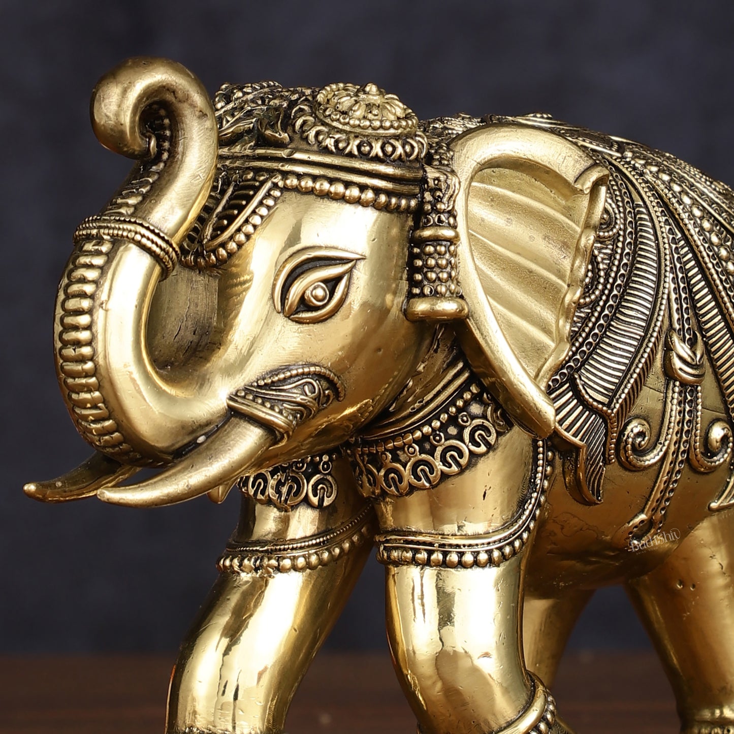 Brass Superfine Intricately Carved Elephant Statue - 6.5"