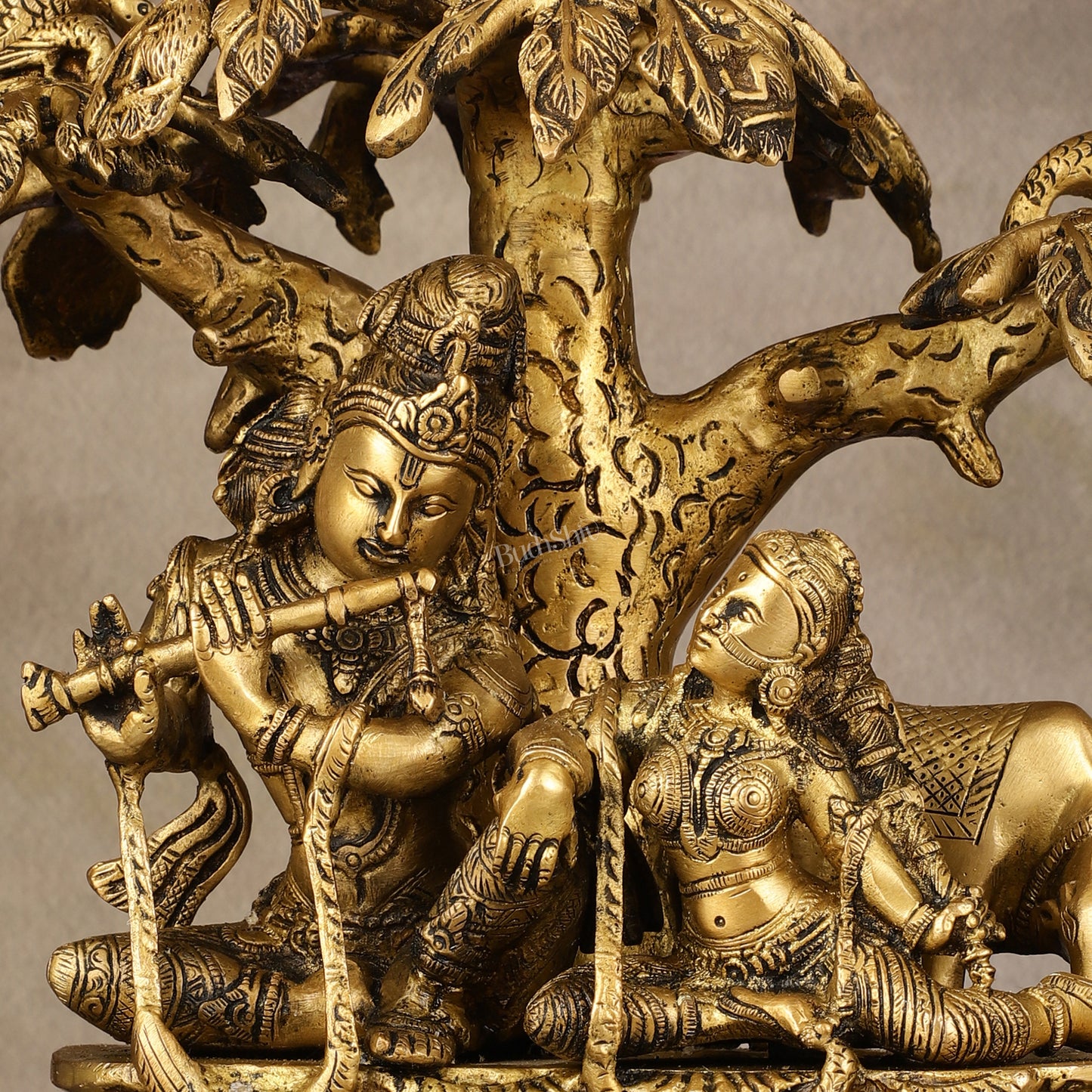 Pure Brass Superfine Radha Krishna Under Tree Idol - 10