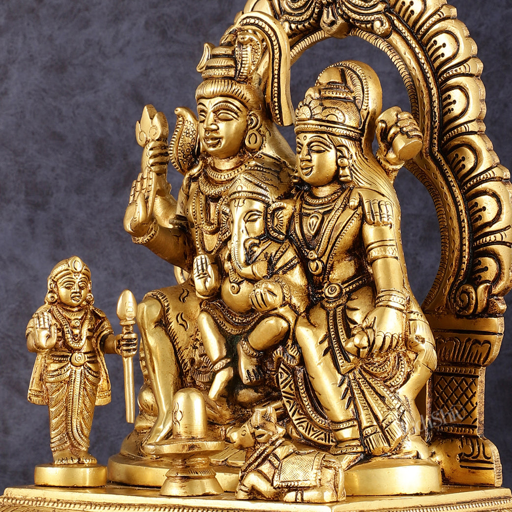Pure Brass Shiva Parivar Statue - Intricately Carved Deity Sculpture 12 inch