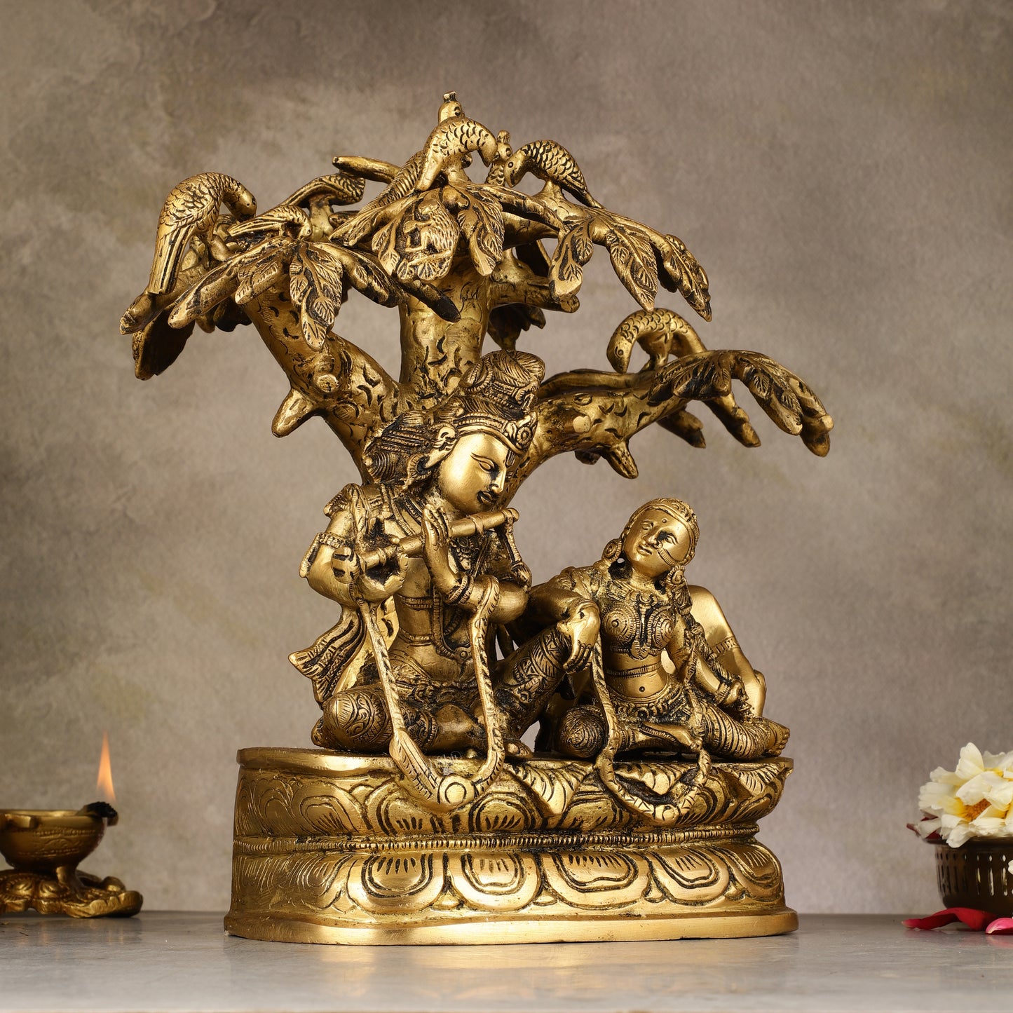 Pure Brass Superfine Radha Krishna Under Tree Idol - 10