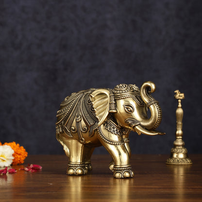 Brass Superfine Intricately Carved Elephant Statue - 6.5"