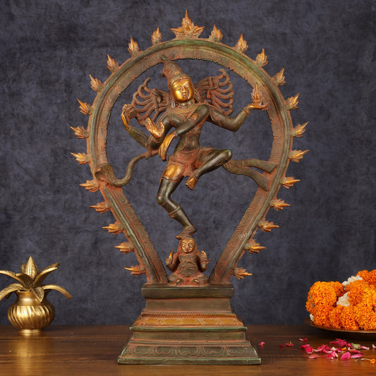 Brass Antique Tone Nataraja Statue - Unique 18" Tall