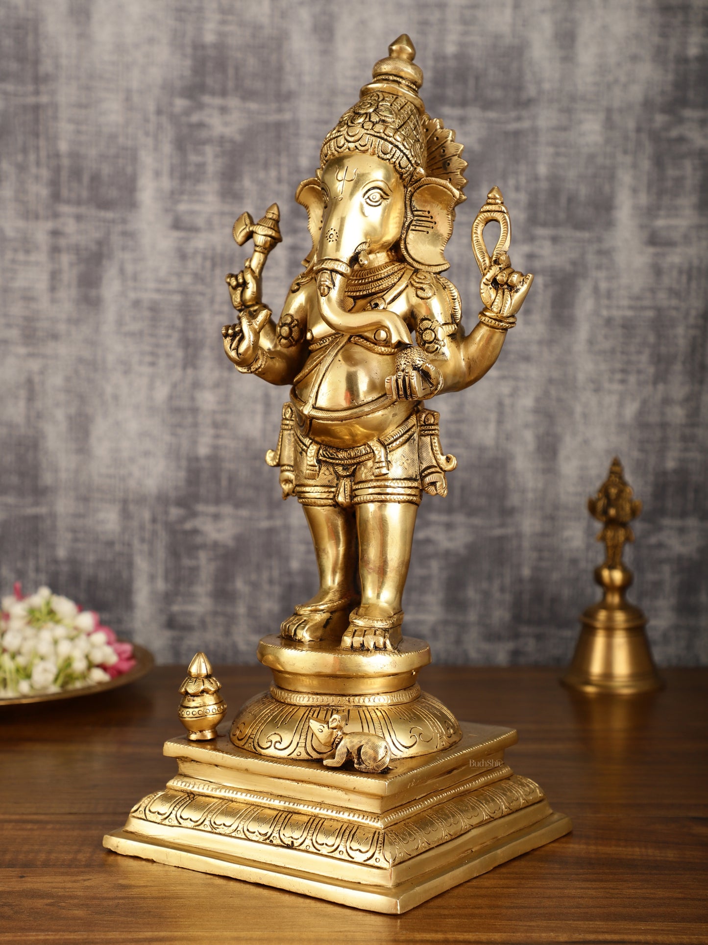 Superfine Brass Standing Ganesha Statue – 16.5 Inches