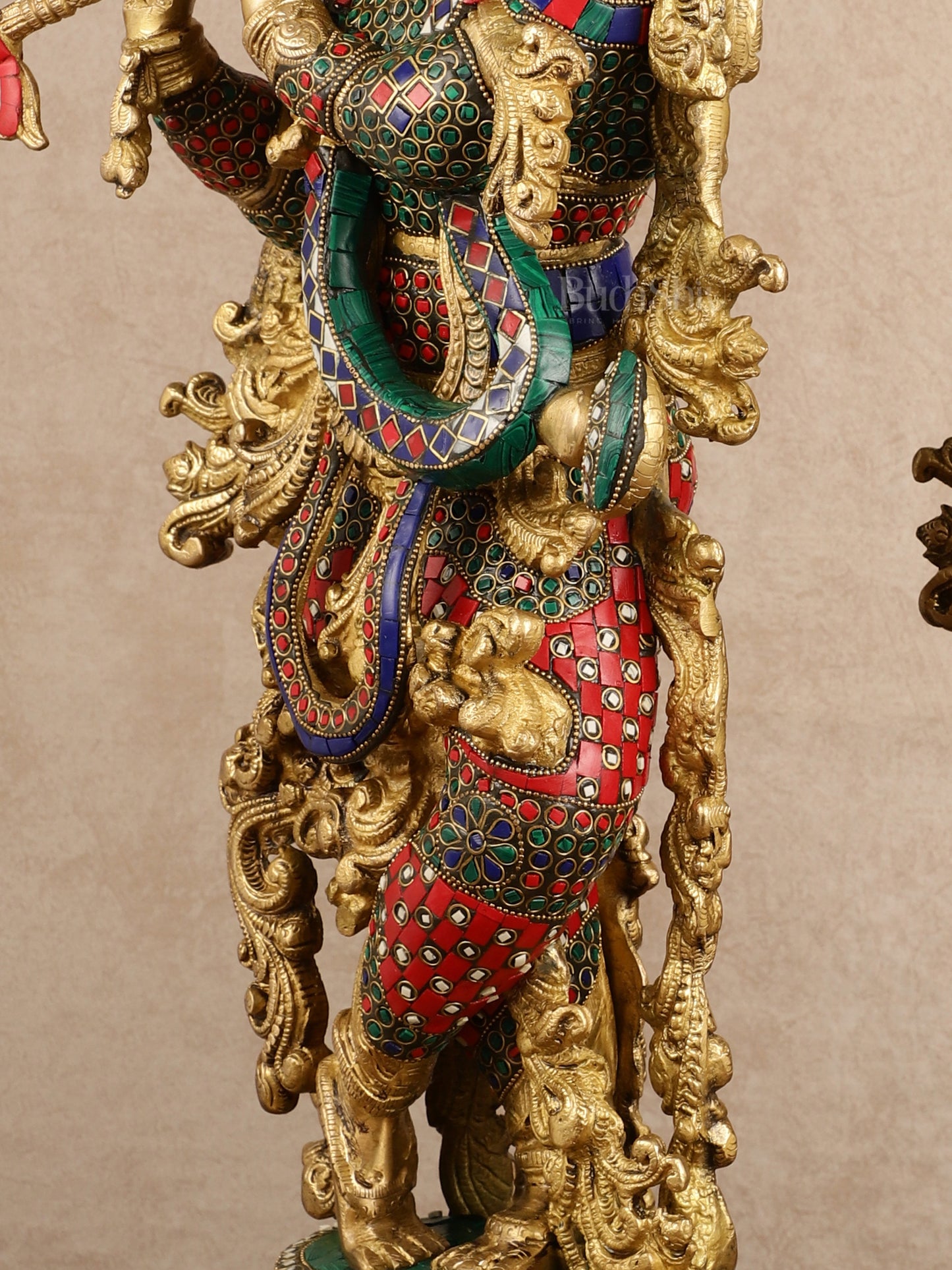 Pure Brass Radha Krishna with Stonework Meenakari | 30x11x6 Inches