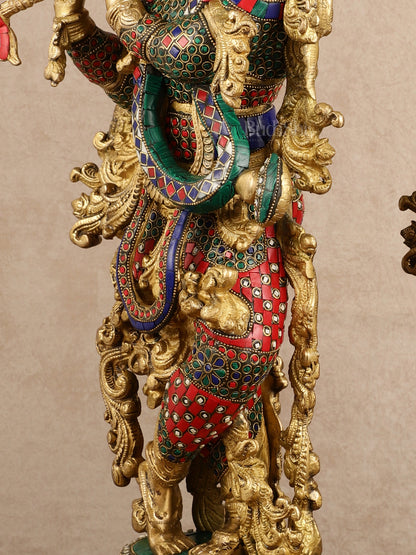 Pure Brass Radha Krishna with Stonework Meenakari | 30x11x6 Inches