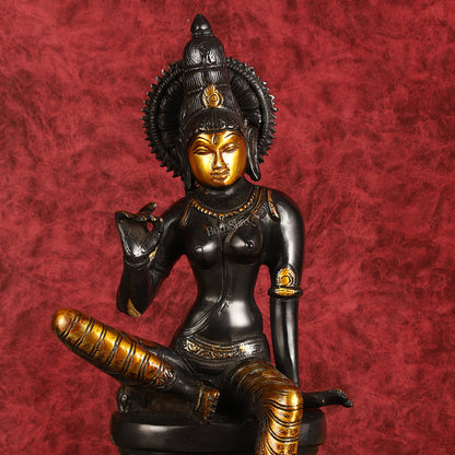 Brass Superfine Goddess Uma Parvati Sitting Statue - Black Antique 12.5"
