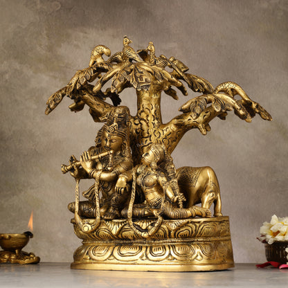 Pure Brass Superfine Radha Krishna Under Tree Idol - 10