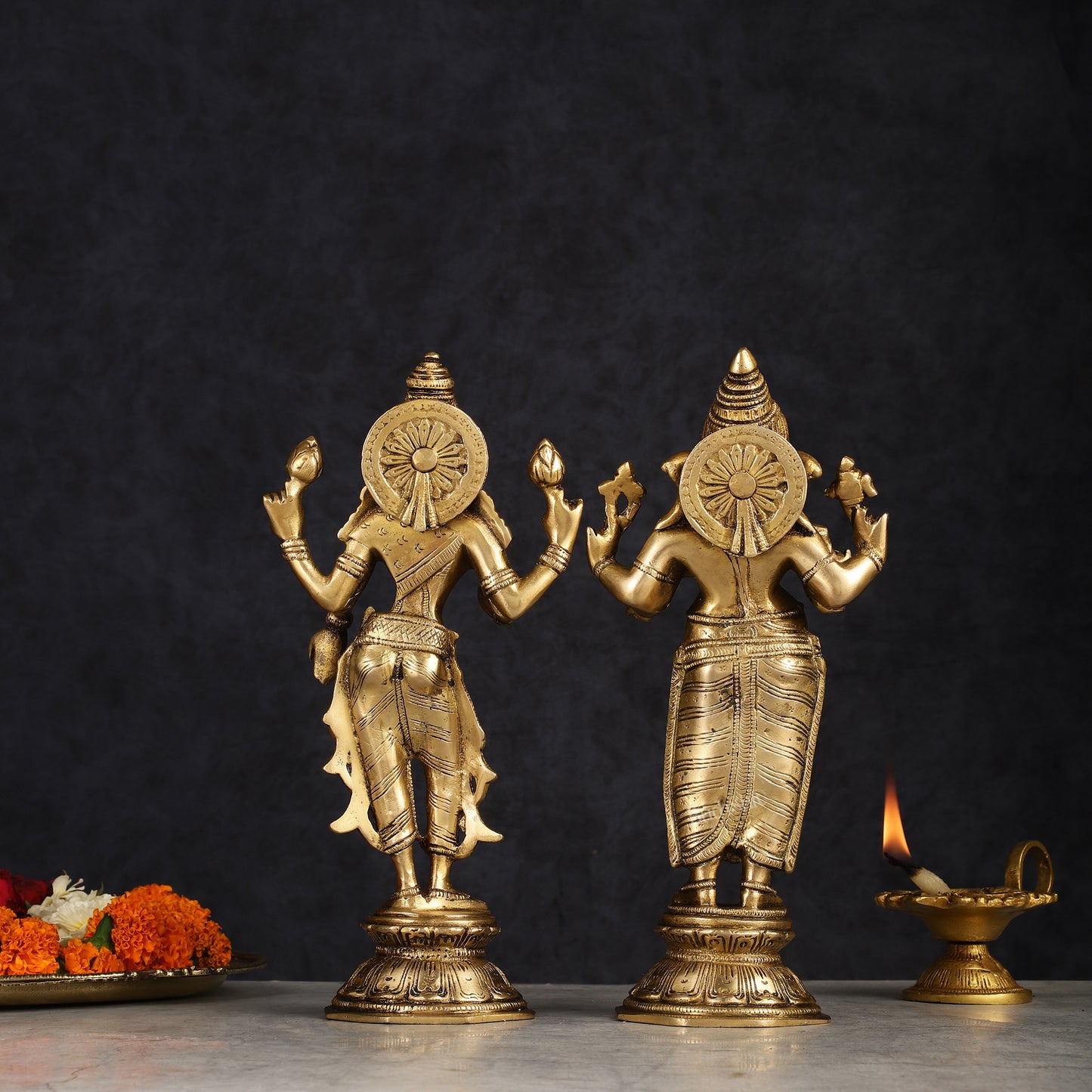 Brass Standing Ganesh Lakshmi Idol Set 10"