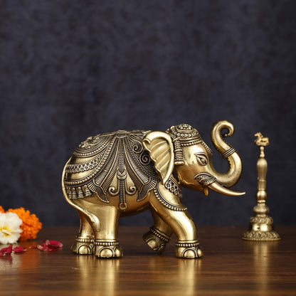 Brass Superfine Intricately Carved Elephant Statue - 6.5"