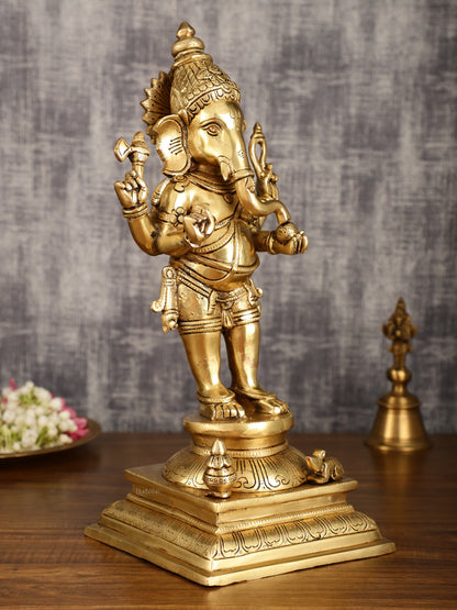 Superfine Brass Standing Ganesha Statue – 16.5 Inches