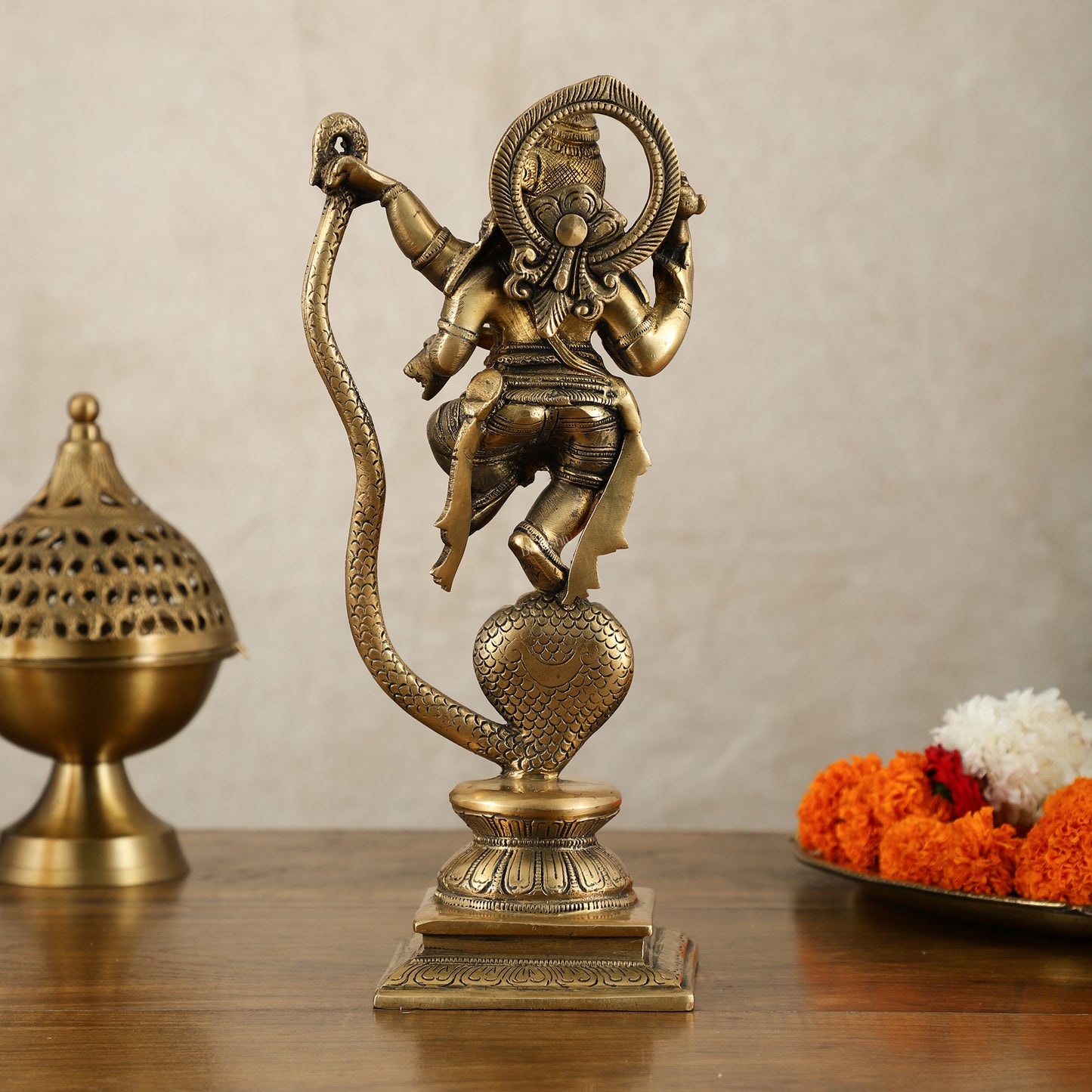 Brass Ganesha Dancing on Vasuki Naag Sculpture – 11.5 Inch